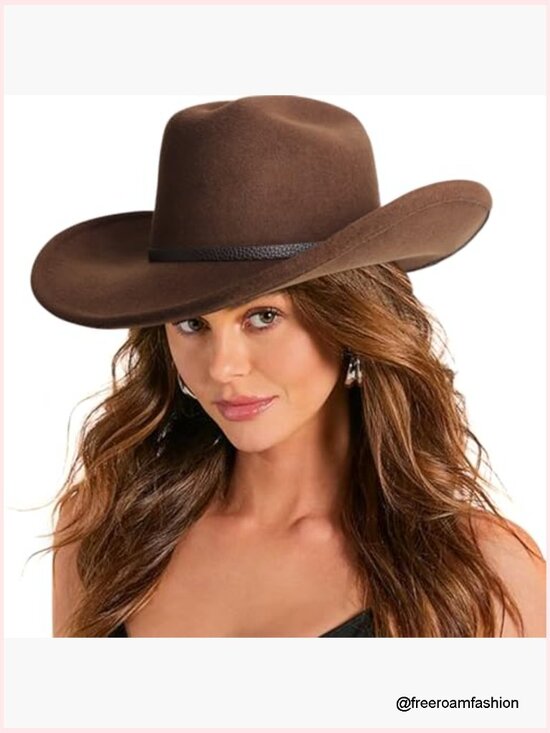 Unisex Classic Felt Western Cowboy Hat Wide Brim Belt Buckle Retro Fedora main image 6